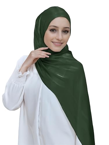 Lina & Lily Sheen Shimmer Women's Crepe Scarf Shawl Wrap Head Hijab Lightweight - color: Jungle Green