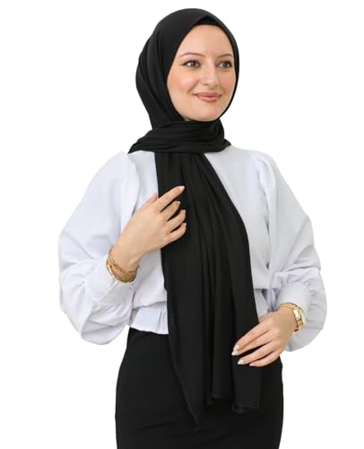 Prien Hijab for Women Viscose Scarf Lightweight Muslim Hijabs Long Shawl Islamic Scarves Turkey Silk Headscarf for Womens - color: Black