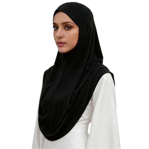 Instant Hijab Ready To Wear Hijab Scarf for Women Soft Long Muslim Jersey Hijabs Head Scarf for Prayer Abaya - color: Black