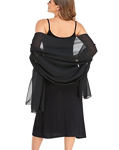 Shawls and Wraps for Evening Dresses Sheer Chiffon Women Elegant Soft Silky Wraps Wedding Bridal Scarf - color: Black, size: 79*26‘’