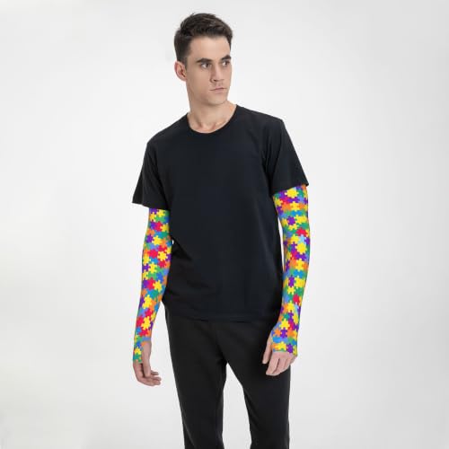 Arm Sleeves Outdoor Garden Sports Cooling Sun Sleeve for Women Men Farm - color: Autism Puzzle