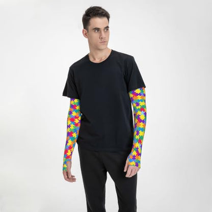 Arm Sleeves Outdoor Garden Sports Cooling Sun Sleeve for Women Men Farm - color: Autism Puzzle