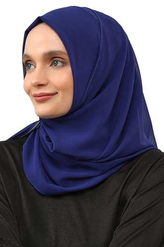 Aisha's Design Instant Chiffon Shawl for Women Modesty Turban Hijab Head Wrap Ready to Wear Women Headscarf - color: Sax Blue