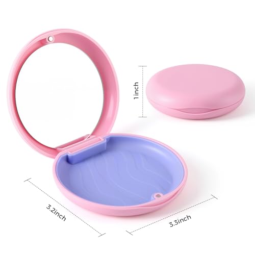 JMU Retainer Case, Orthodontic Retainer Case with Mirror, Pink - color: Pink