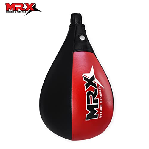 MRX Speed Punching Bags Genuine Leather MMA Training Speed Bag Muay Thai SpeedKills Punching, Dodge Striking Bag for Workout Pro Boxing Bag for Home Gym Kids, Men, Women - color: Black Red
