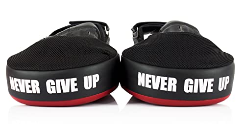Fairtex FMV13 Maximized Focus Mitts, Muay Thai Kickboxing MMA Punching Pads | Premium Syntek leather shell with multi-layer foam. Curved shape with hook-and-loop wrist strap absorbs trainer strike impact - color: Red/Black