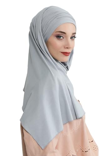 Aisha's Design Instant Hijab Scarves for Women, 95% Cotton Pretied Bonnet Turban Easy to Wear Cotton Headscarf - color: Light Grey