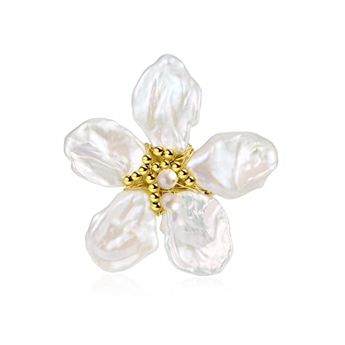 Pearl Brooch Pins for Women,14K Gold Baroque Pearl Flower Pin,Fashion Lapel Pins Accessory for Scarves Badges Hats Bags Jewelry for Mother Women Girls Eternal