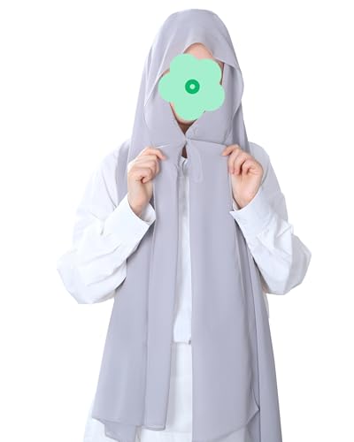 Magnetic Chiffon Hijab Scarf for Women, Quick Snap Closure Headscarf, Breathable Muslim Headwrap with Under Cap - color: Silver Mist