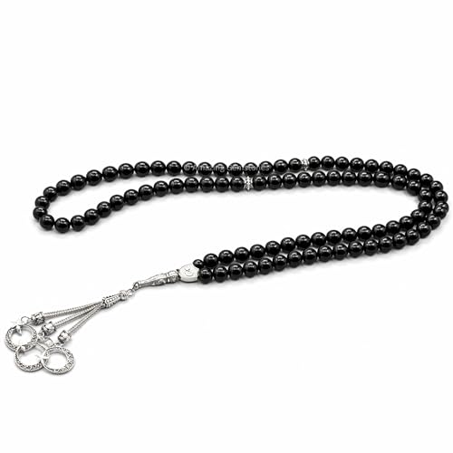 Amazing Gemstone Black Tourmaline Tasbeeh with Moon and Star Charm - Certified Crystal Muslim Prayer Beads Natural Gemstone Tasbih for Ramadan Dhikr and Daily Namaz (S) - color: Black Tourmaline