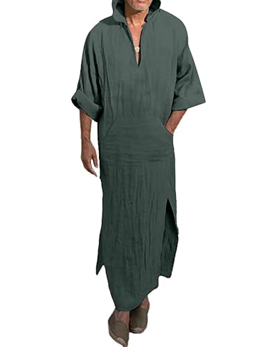 YAOHUOLE Men's Long Sleeve Kaftan Side Split Long Gown Thobe Hooded Men Caftan - color: Dark Gray, size: 3X-Large