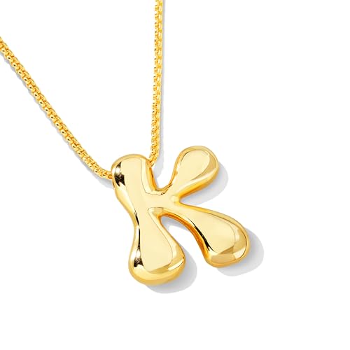 Lcherry 18K Gold Plated Bubble Initial Letter Necklace for Women - color: K: Letter