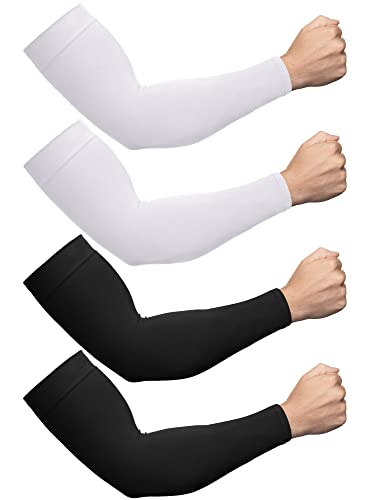Foaincore 4 Pairs Plus Size Cooling Arm Sun Sleeves for Men Women UV Sun Protection Oversized Compression Sleeves - color: Black, White