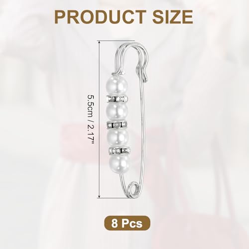 MECCANIXITY 진주 브로치 핀, 장식용 안전 핀 브로치 패션 스웨터 숄 크리스탈 클립 칼라 드레스 셔츠 의류 액세서리 여성용 - color: 화이트 / 실버, size: 2.17"