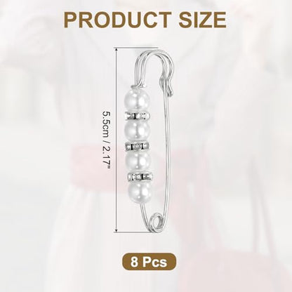 MECCANIXITY 진주 브로치 핀, 장식용 안전 핀 브로치 패션 스웨터 숄 크리스탈 클립 칼라 드레스 셔츠 의류 액세서리 여성용 - color: 화이트 / 실버, size: 2.17"