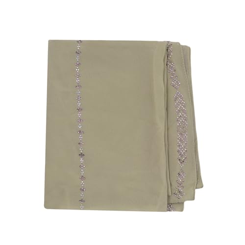 RARITYUS Sparkly Rhinestone Hijab Scarf for Women Silky Chiffon Instant Muslim Islamic Hijab Head Wrap Long Shawls - color: Khaki