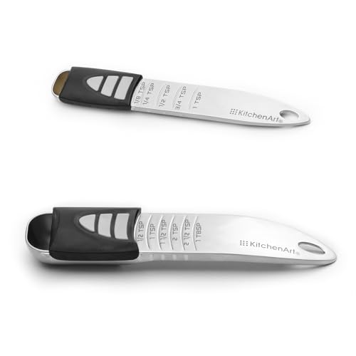 KitchenArt Stainless Steel Pro Sliding Adjust-A-Tablespoon and Teaspoon Set | All In One Measuring Spoons | Declutter Your Kitchen | Measuring Spoon Set | Baking & Cooking Essentials | Easy to Use Spoons - size: Tablespoon and Teaspoon