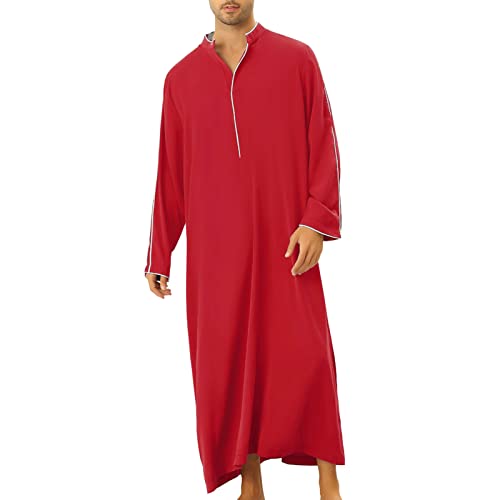 Men’s Thobe Muslim Islamic Robe Kaftan Long Sleeve Jubba Arabic Gown Ramadan Eid Prayer Ethnic Dress A9 - color: Red, size: Medium