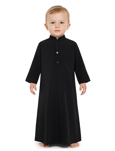 IWEMEK Toddler Baby Boy Muslim Thobe Prayer Robe Infant Kaftan Abaya Arabic Newborn Ramadan Outfit Dubai Islamic Clothing - color: Black, size: 6-9 Months