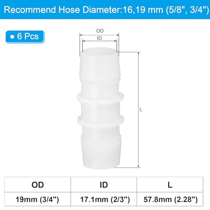 PATIKIL 5/8" - 3/4" 6 Pcs Plastic Hose Barb Fittings, Reducer Tube Fittings Pipe Adapter Union Splicer Joint Kit for Air Gas Water System Liquid Fuel Line Aquarium Tube Pump - size: 5/8"-3/4",(0.91"x2.28")