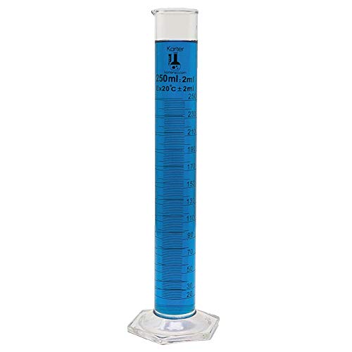 250ml Graduated Cylinder, Borosilicate 3.3 Glass, Single Metric Scale, Karter Scientific 213I6 (Case of 10) - size: 250ml, style: Pack of 10