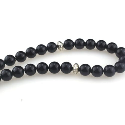 Muslims Islamic Dhikr Tasbeeh Tasbih Prayer Beads, 33 Black agate Stone Beads with Tassel