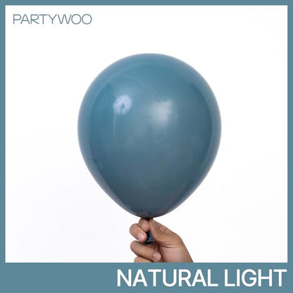 PartyWoo 슬레이트 블루 풍선 140피스 다양한 사이즈 팩 45.7cm(18인치), 30.5cm(12인치), 25.4cm(10인치), 12.7cm(5인치), 네이비 더스티 블루 보헤미안 뉴트럴 풍선 아치 키트, 베이비 샤워, 졸업식, 정글, 바다 생일 파티 장식, 블루-F36 - color: 블루-f36