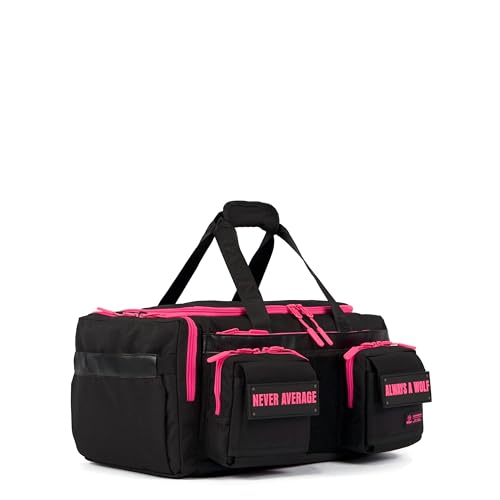 WOLFpak 30L Perfect Duffle Bag (Neon Pink) Tactical Gym Bag Hardshell Base 1000D Waterproof Travel Carry On with Shoe Compartment, Dual Cup Holders, Laptop Sleeve & Molle Straps - color: Neon Pink