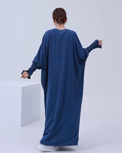 Muslim Prayer Abaya Islamic Women's Khimar Pure Color Hijab Dress Long Sleeve Dubai Kaftan - color: Foggyblue