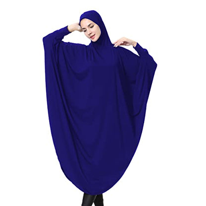 khalat Women's One-Piece Muslim Abaya Dress Large Overhead Prayer Ramadan Long Hijab Dress - color: Blue, size: Large