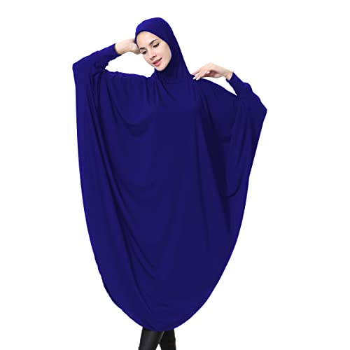 khalat Women's One-Piece Muslim Abaya Dress Large Overhead Prayer Ramadan Long Hijab Dress - color: Blue, size: Medium