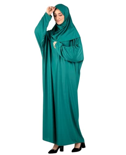 Women Prayer Clothes with Hijab Muslim Outfits Long Robe Abaya Turkish Islamic Dresses Dubai Kaftan with Rosary - color: Green