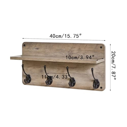 31.5" Coat Rack Wall Mount with Shelf and 8 Hooks, Silver Gray, HWS006Y-2 | 2 Pack Coat Hooks Key Holder Wall Mount, Wood Wall Mounted Coat Rack with Wall Hooks for Hanging, Towel Hooks for Bathroom - color: Silver Gray
