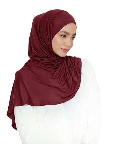 Lina & Lily Pre-sewn Instant Slip-on Modal Jersey Hijab Head Scarf Wrap for Muslim Women - color: Dark Red