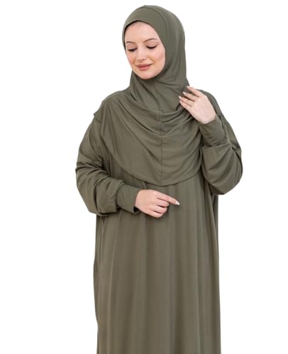 Prien Prayer Dress For Women, Cotton Muslim Abaya, Soft Hijab, Elegant Turkish Islamic Wear For Eid, Ramadan, Umrah, Hajj - color: Khaki
