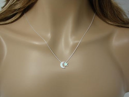 Martinuzzi Accessories Opal Moon and Star Necklace 925 Sterling Silver Chain - style: White Moon White Star