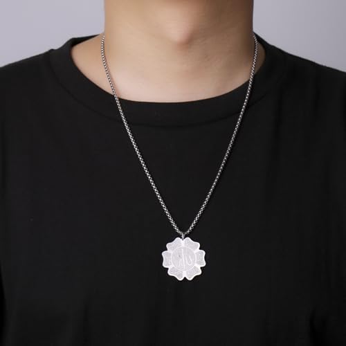 UNIFT Islamic Allah Necklace for Women Men Stainless Steel Muslim Allah Arabic Petal Shape Pendant Necklace Islam Religious Jewelry Eid Ramadan Gifts - color: silver