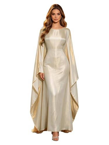 Shinsto Women Satin Prayer Dress Kaftan Robe Musulmane Femme Flashy Gown Luxury Party Wear Nightclub Outfit - color: Champagne, size: 2