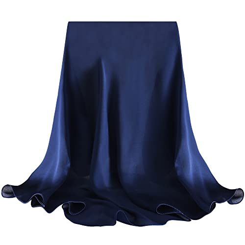 100% Mulberry Silk Scarf-Printed or Solid Color 35” Square Large Silk Hair Head Wrap Scarf With Gift Box Package - color: Navy