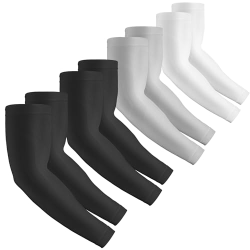 2 Pairs UV Protection Cooling Arm Sleeves Compression Sun Sleeves for Men Women Youth, Tattoo Cover Up, UPF 50 - color: 4 Pairs: 2 Pairs Black & 1 Pair White & 1 Pair Light Gray