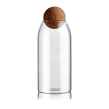 1200ML/40Oz Clear Glass Storage Cute Canister Holder Ball Wood Cork Top, Modern Decorative Cylinder Container Jar with Round Lid for Coffee, Spice, Candy, Salt, Cookie Cool Terrarium Bottle - size: 1200 mL