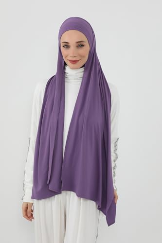 Aisha's Design Neck-Covering Practical Jersey Hijab with Built-In Ninja Bonnet - color: Purple