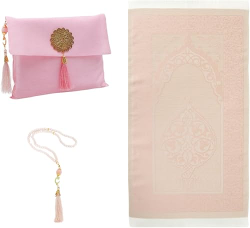 Premium Area Rug for Islamic Prayers - Muslim Prayer Mat and Rug for Men with Arabic Gifts - Traditional Islamic Prayer Rug Islam - سجادة صلاة Included - color: Pink