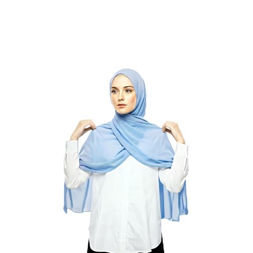 Women's Magnetic Hijab with Stitched Undercap - No Pin Chiffon Prayer Scarf - color: Sky Blue