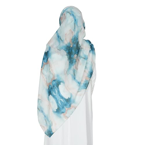 Printed Hijab for Women Printing Hijab Scarf for Women Muslim Islamic Prayer Clothes 1pc Muslim Women's Khimar - color: Teal Marble
