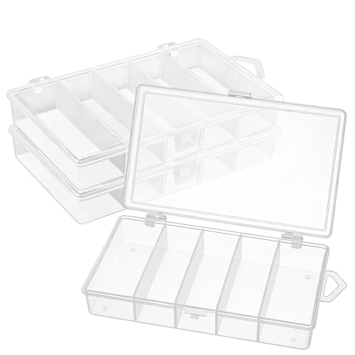 3 Pack 5-Grid Clear Plastic Fishing Tackle Accessory Box Fishing Tackle Storage Fishing Lure Bait Hooks Storage Box, 7x4.3x1.2inch