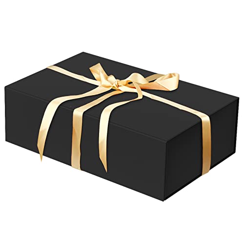 HavrePac Luxury Large Gift Box 13.8"x9"x4.3" Storage Box Ribbon Magnetic Closure for Luxury Packaging Box for Valentine's Day,Mother's Day, Birthdays, Bridal Gifts,Weddings - color: Black, size: 1 Count (Pack of 1)