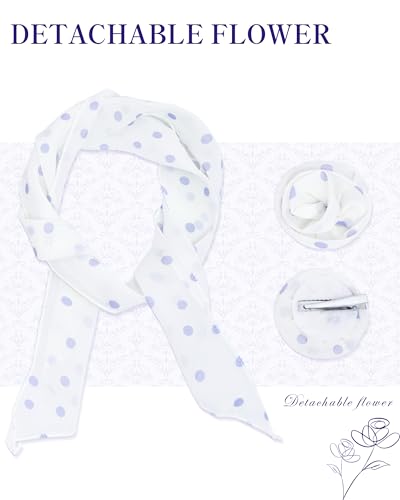 Chiffon Scarf for Women, Removable Flower Neck Scarf Light Soft Fashion Rose Scarves Versatile Headband or Hair Band - color: Lavender Dot