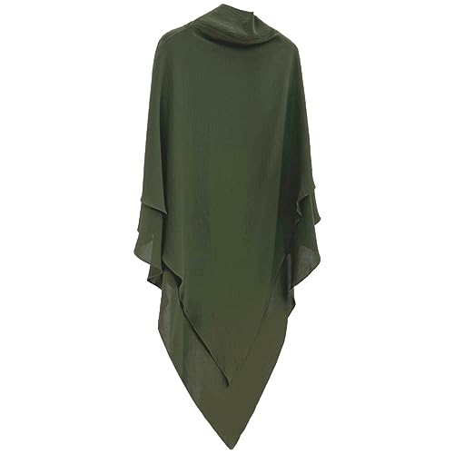 khalat Womens Muslim Prayer Dress Front Zipper Kaftan Islamic Robe Modest Solid Abayas for Women Muslim - color: Army Green+hijab