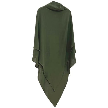 khalat Womens Muslim Prayer Dress Front Zipper Kaftan Islamic Robe Modest Solid Abayas for Women Muslim - color: Army Green+hijab